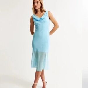 Blue Cowl Neck Abercrombie and Fitch Midi Dress
